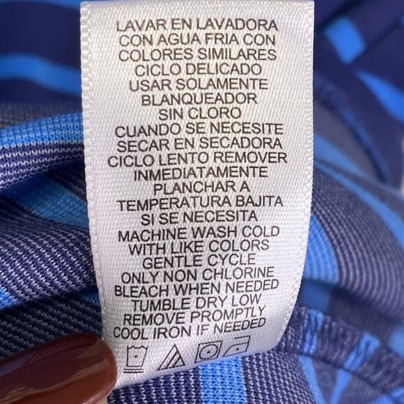 Peter Som Design Nation Blue Stripe Dress Fit & Flair Jersey Knit V-Neck Size 8 - Picture 8 of 10